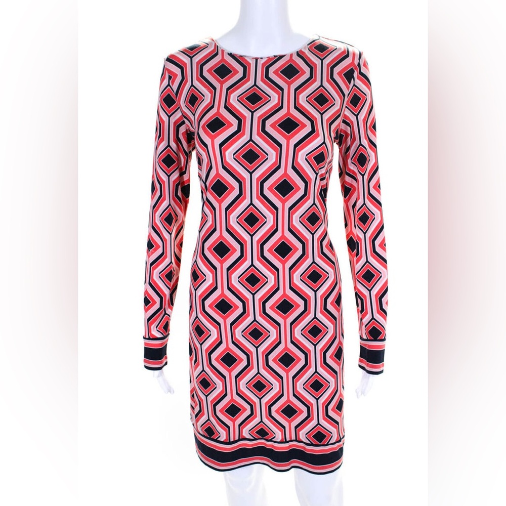 Michael Kors Vintage Long Sleeve Shift Dress - Orange & Navy - Size M